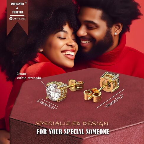 18K Gold Plated Sterling Silver Cubic Zirconia Stud Earrings for Women Men, Simulated Diamond CZ Studs Hypoallergenic Jewelry for Women Men in Saudi Arabia