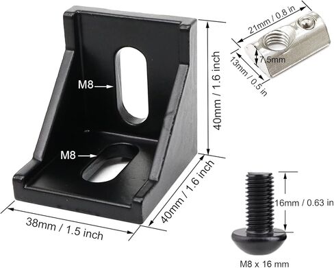 20 Sets 40 Series Aluminum Extrusion Profile T Slot Corner Bracket 4040 90 Degree Right Angle Connector with M8 Spring Bolts Nuts for 40/40 4080 Extruded Aluminum Hardware in Saudi Arabia
