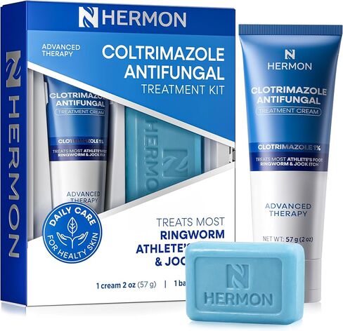 Hermon Clotrimazole Antifungal Treatment Cream & Soap Kit: Antifungal Cream for Athletes Foot, Jock Itch, Ringworm with Anti Fungal Soap - Relieves Itching Burning Cracking - 57g Tube / 113g Bar in Saudi Arabia