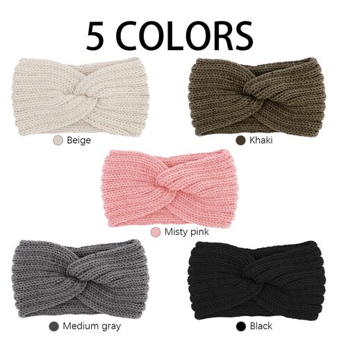 TODDER 5 قطع عصابات رأس شتوية متماسكة للنساء، عصابات رأس سميكة وناعمة لتدفئة الأذن للنساء في الطقس البارد (أبيض جملي بورجوندي أزرق أسود) in Kuwait