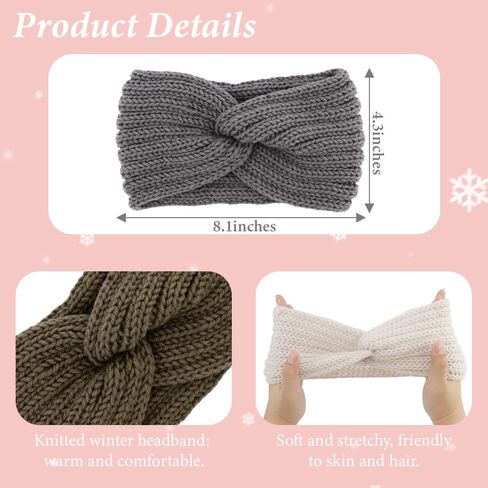 TODDER 5 قطع عصابات رأس شتوية متماسكة للنساء، عصابات رأس سميكة وناعمة لتدفئة الأذن للنساء في الطقس البارد (أبيض جملي بورجوندي أزرق أسود) in Kuwait