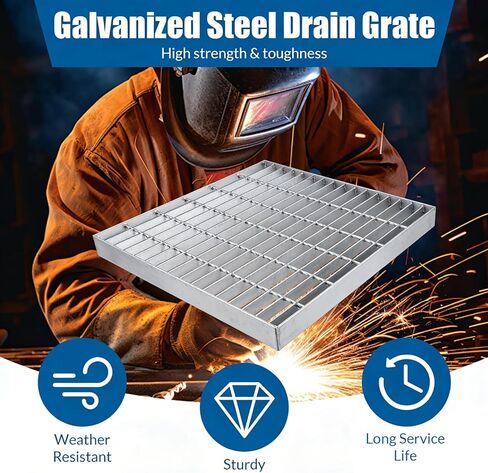 شبكة تصريف من الصلب المجلفن مقاس 24 بوصة × 24 بوصة غطاء تصريف للخدمة الشاقة في الهواء الطلق B125 فئة شبكة الصرف الصحي المعدنية شبكات فولاذية لباحات الممرات والأرضيات الخرسانية in Kuwait