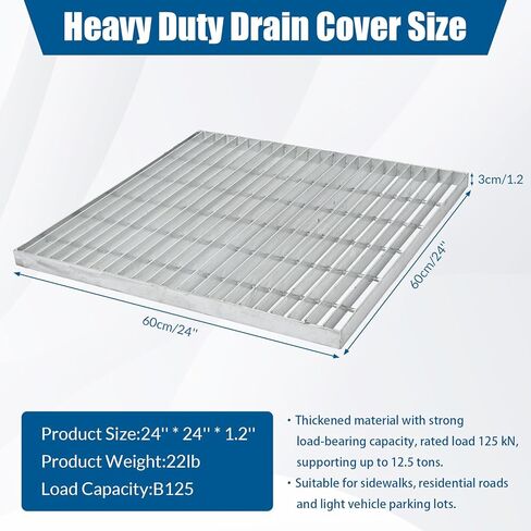 شبكة تصريف من الصلب المجلفن مقاس 24 بوصة × 24 بوصة غطاء تصريف للخدمة الشاقة في الهواء الطلق B125 فئة شبكة الصرف الصحي المعدنية شبكات فولاذية لباحات الممرات والأرضيات الخرسانية in Kuwait