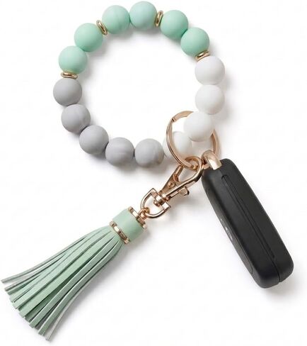 BIHRTC Key Ring Bracelet Car Keychain Holder Wristlet Silicone Women Beaded Bangle Chains in Saudi Arabia