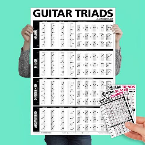 The Ultimate TRIADS Guitar Poster 24"x36" + Guitar Chords, Scales and Triads Cheatsheet 3 Pack • A Perfect Guitar Reference Poster for Anyone Learning or Teaching The Guitar • Best Music Stuff in Saudi Arabia