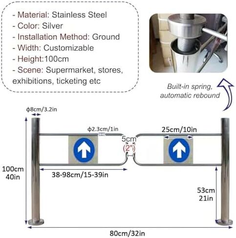 Automatic Rebound Swing Gate Wide Stainless Steel Entrance Manual Door，Stainless Steel Spring Loaded Swing Doors - Ideal for High Traffic Areas Like Libraries, Malls & Supermarkets - Durable in Saudi Arabia