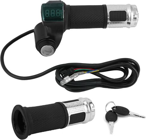 QWORK E-Bike Twist Throttle Grip with LCD Voltage Display & Key Lock, 12V-84V Electric Bike Scooter Trike Throttle Handlebar Grip, 5-Wire Connector, 1 Pair in Saudi Arabia