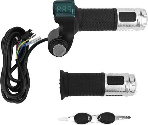 QWORK E-Bike Twist Throttle Grip with LCD Voltage Display & Key Lock, 12V-84V Electric Bike Scooter Trike Throttle Handlebar Grip, 5-Wire Connector, 1 Pair in Saudi Arabia
