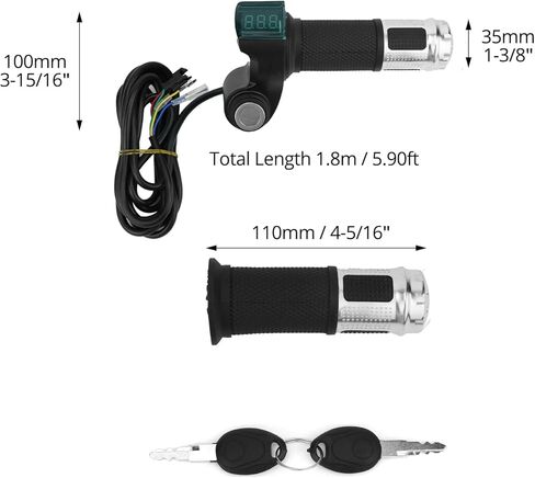 QWORK E-Bike Twist Throttle Grip with LCD Voltage Display & Key Lock, 12V-84V Electric Bike Scooter Trike Throttle Handlebar Grip, 5-Wire Connector, 1 Pair in Saudi Arabia