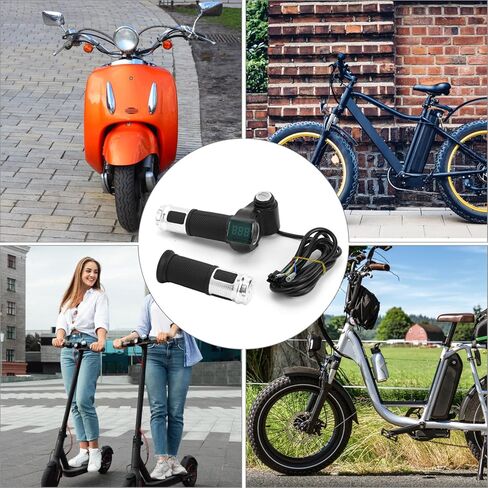 QWORK E-Bike Twist Throttle Grip with LCD Voltage Display & Key Lock, 12V-84V Electric Bike Scooter Trike Throttle Handlebar Grip, 5-Wire Connector, 1 Pair in Saudi Arabia