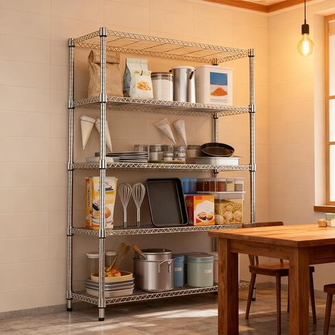 M MZG 1750LBS 47.2 بوصة عرض 5 طبقات أرفف تخزين فولاذية وحدة رفوف معدنية حامل سلكي منظم للمنزل والمطبخ والمكتب والجراج كروم 17.7 بوصة عمق × 47.2 بوصة عرض × 72.4 بوصة ارتفاع in Kuwait