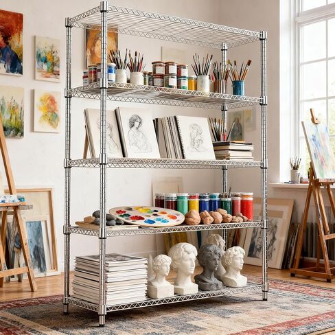 M MZG 1750LBS 47.2 بوصة عرض 5 طبقات أرفف تخزين فولاذية وحدة رفوف معدنية حامل سلكي منظم للمنزل والمطبخ والمكتب والجراج كروم 17.7 بوصة عمق × 47.2 بوصة عرض × 72.4 بوصة ارتفاع in Kuwait