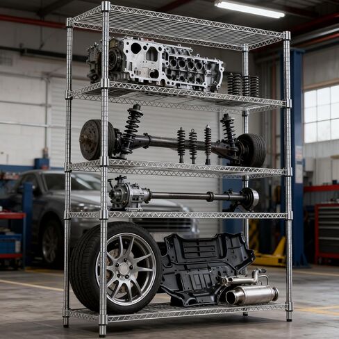 M MZG 1750LBS 47.2 بوصة عرض 5 طبقات أرفف تخزين فولاذية وحدة رفوف معدنية حامل سلكي منظم للمنزل والمطبخ والمكتب والجراج كروم 17.7 بوصة عمق × 47.2 بوصة عرض × 72.4 بوصة ارتفاع in Kuwait