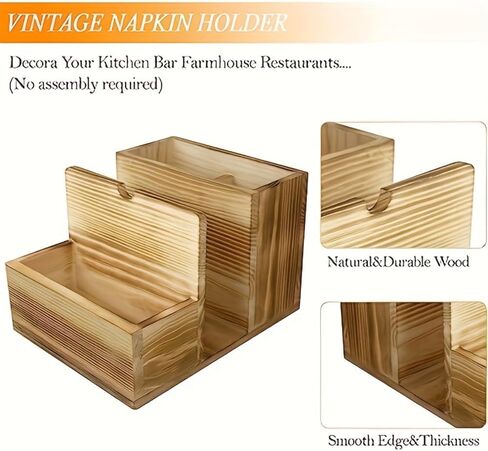Napkin Holder for Table, Wooden Napkin Holder with Salt and Pepper Shakers Caddy, Rustic Napkin Holders Table Decor for Dining Table, Kitchen, Restaurant Seasoning Knife Fork Storage Box in Saudi Arabia