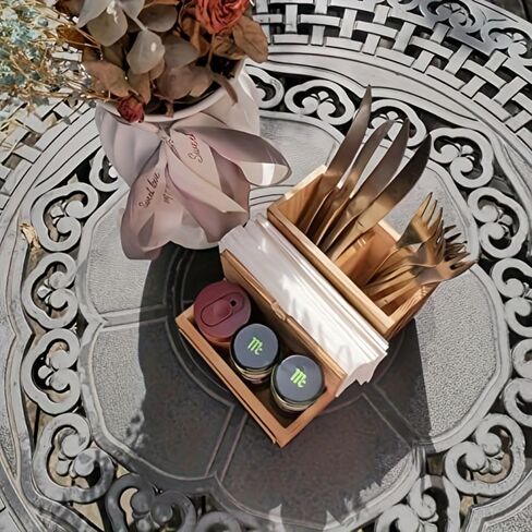Napkin Holder for Table, Wooden Napkin Holder with Salt and Pepper Shakers Caddy, Rustic Napkin Holders Table Decor for Dining Table, Kitchen, Restaurant Seasoning Knife Fork Storage Box in Saudi Arabia