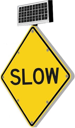 Solar Powered Flashing LED SLOW Sign, 24" Aluminum Road Warning Signs Traffic, With automatic flashing function at night + Engineering grade reflective film (A, 61CM/24IN) in Saudi Arabia