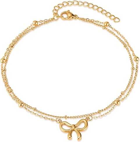 Gold Bow Ankle Bracelets for Women Gold Anklet Non Tarnish Waterproof Cute Beach Knot Anklet Set Fashion Summer Foot Jewelry for Women in Saudi Arabia