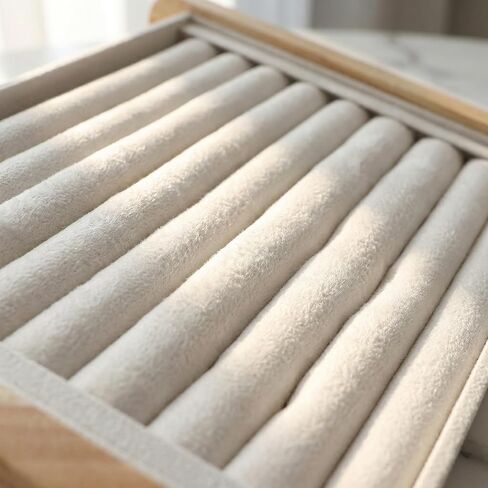 DYNWAVE Wooden Rings Display Stand Tray, 10 Slots Flannel Large Capacity Vertical Storage Holder for Studs Earrings Rings Show Retail Selling, Beige in Saudi Arabia