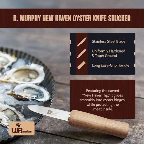 سكين R Murphy/Ramelson New Haven Oyster Shucking، فتاحة أدوات Shucker، طرف منحني منحني، مقبض خشبي، شفرة من الفولاذ المقاوم للصدأ، صنع في الولايات المتحدة الأمريكية، مقبض خشبي، عبوة واحدة in Saudi Arabia