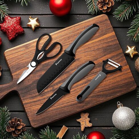 4-Pc Knife Set, 6 Inch Santoku Knife, 4 Inch Paring Knife, Kitchen Scissors, Y-Peeler, Anti-Rust Coating, Razor-Sharp, Stainless Steel Chef Knife Set, Perfect Gifts for Kitchen in Saudi Arabia