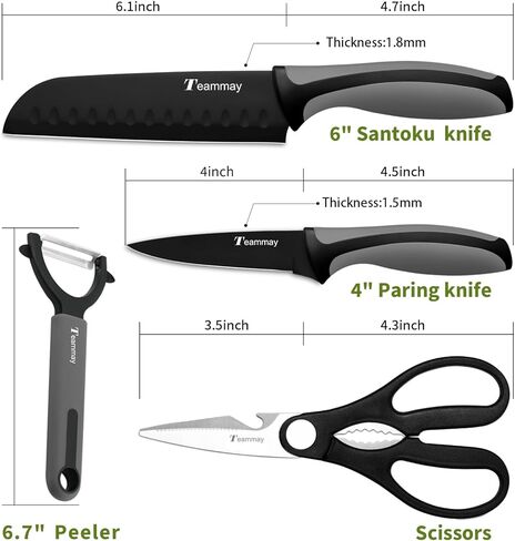 4-Pc Knife Set, 6 Inch Santoku Knife, 4 Inch Paring Knife, Kitchen Scissors, Y-Peeler, Anti-Rust Coating, Razor-Sharp, Stainless Steel Chef Knife Set, Perfect Gifts for Kitchen in Saudi Arabia