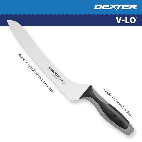 Dexter-Russell V163-9SC-PCP V-Lo (29323) سكين ساندويتش، 9 بوصات، حافة صدفية، خالية من البقع، فولاذ عالي الكربون، مقبض ناعم الملمس، تغليف مثالي لأدوات المائدة، معتمد من NSF in Saudi Arabia