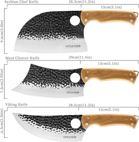 9PCS Butcher Knife Set, 7" butcher meat cleaver, a 7" Serbian chef knife, a 6.5" Viking knife, 3 Knife Sheath, Poultry Shears, Honing steel and Knife Roll Bag (Unique Bull Pattern) in Saudi Arabia