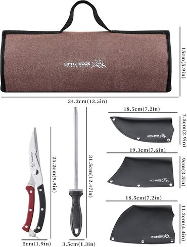 9PCS Butcher Knife Set, 7" butcher meat cleaver, a 7" Serbian chef knife, a 6.5" Viking knife, 3 Knife Sheath, Poultry Shears, Honing steel and Knife Roll Bag (Unique Bull Pattern) in Saudi Arabia