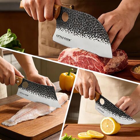 9PCS Butcher Knife Set, 7" butcher meat cleaver, a 7" Serbian chef knife, a 6.5" Viking knife, 3 Knife Sheath, Poultry Shears, Honing steel and Knife Roll Bag (Unique Bull Pattern) in Saudi Arabia