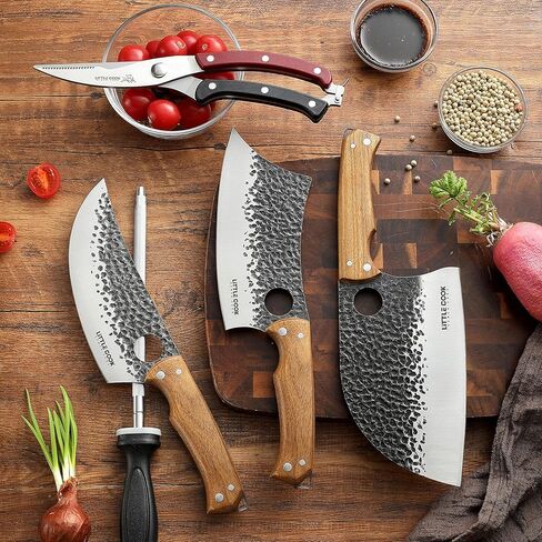 9PCS Butcher Knife Set, 7" butcher meat cleaver, a 7" Serbian chef knife, a 6.5" Viking knife, 3 Knife Sheath, Poultry Shears, Honing steel and Knife Roll Bag (Unique Bull Pattern) in Saudi Arabia
