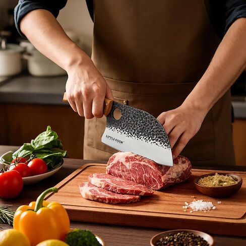 9PCS Butcher Knife Set, 7" butcher meat cleaver, a 7" Serbian chef knife, a 6.5" Viking knife, 3 Knife Sheath, Poultry Shears, Honing steel and Knife Roll Bag (Unique Bull Pattern) in Saudi Arabia