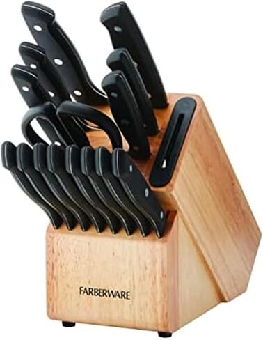 مجموعة Farberware Edgekeeper Triple Rivet Block مع مبراة سكاكين مدمجة، 16 قطعة، أسود in Kuwait