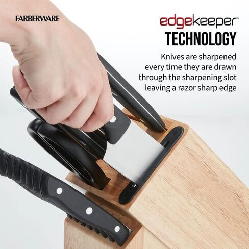 مجموعة Farberware Edgekeeper Triple Rivet Block مع مبراة سكاكين مدمجة، 16 قطعة، أسود in Kuwait