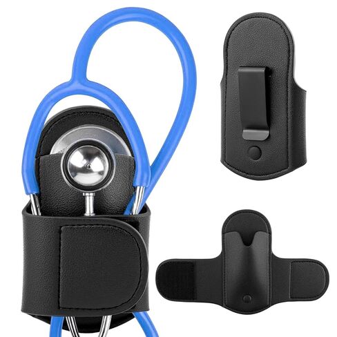 PU Leather Stethoscope Holder Hip Clip Compatible with Littmann and Most Stethoscopes, Portable Stethoscope Holster Clip for Scrubs Belt and Pocket, Black in Saudi Arabia