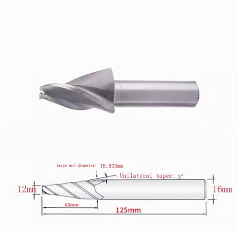 Generic Slope Taper milling Cutter, Unilateral Taper: 3 °, Small end Diameter: 12mm, Large end Diameter: 18.603mm, Number of Blades: 3, Clamping Diameter: 16mm, 5pcs/lot in Saudi Arabia