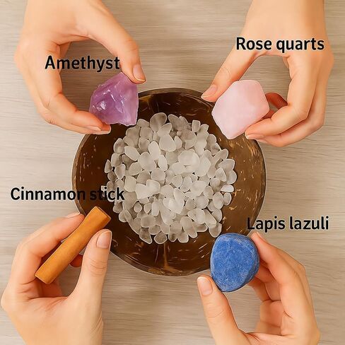 Crystal Cleansing Set with Coconut Bowl – Natural White Quartz Raw Stone, Crystal Chips & Cinnamon Sticks for Meditation, Energy Healing, and Spiritual Rituals in Saudi Arabia