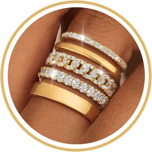 Stackable Gold Rings for Women Non Tarnish Wedding 14K Gold Plated Stacking Cubic Zirconia Thumb Ring Set Stack Engagement Eternity Dainty Bands Pinky Statement Promise Gold Jewelry Size 6-10 in Saudi Arabia