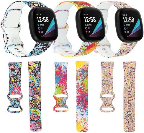 [3 عبوات] متوافقة مع سوار Fitbit Sense 2 للنساء/Fitbit Sense Smart Watch Band إكسسوارات بديلة للرجال والنساء - سوار معصم رياضي من السيليكون بنمط ملون - معصم صغير in Kuwait
