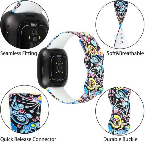 [3 عبوات] متوافقة مع سوار Fitbit Sense 2 للنساء/Fitbit Sense Smart Watch Band إكسسوارات بديلة للرجال والنساء - سوار معصم رياضي من السيليكون بنمط ملون - معصم صغير in Kuwait