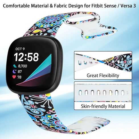 [3 عبوات] متوافقة مع سوار Fitbit Sense 2 للنساء/Fitbit Sense Smart Watch Band إكسسوارات بديلة للرجال والنساء - سوار معصم رياضي من السيليكون بنمط ملون - معصم صغير in Kuwait