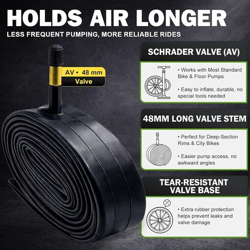 4 عبوات 700 × 35C-43C الأنبوب الداخلي للدراجة AV 48 مم متوافق مع 700 × 35C، 36C، 37C، 38C، 39C، 40C، 41C، 42C، 43C، أنبوب دراجة مطاطي بوتيل ممتاز للطرق والحصى والدراجات الجبلية in Saudi Arabia