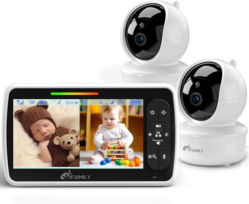 Ifamily Baby Monitor-شاشة كبيرة 5 بوصات مع عمر بطارية 30 ساعة-زوم عن بُعد عن بُعد ؛ لا يوجد WiFi ، صوت ثنائي الاتجاه ، الرؤية الليلية ، درجة الحرارة ، التهويه ، شاشة أطفال طويلة المدى بطول 960 قدمًا مع الكاميرا والصوت in Kuwait