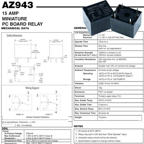 مرحل AZ943-1CH-12DE - 15 A SPDT 12 VDC PCB Mount مختوم (عبوة من 2) in Kuwait