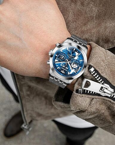 ساعات OUPINKE للرجال هيكل عظمي أوتوماتيكية ذاتية اللف أصلية ميكانيكية ذهبية فاخرة من الياقوت والكريستال فستان هدايا ساعات المعصم in Kuwait