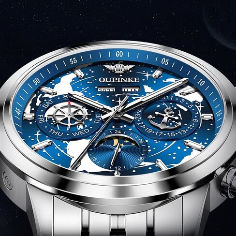 ساعات OUPINKE للرجال هيكل عظمي أوتوماتيكية ذاتية اللف أصلية ميكانيكية ذهبية فاخرة من الياقوت والكريستال فستان هدايا ساعات المعصم in Kuwait