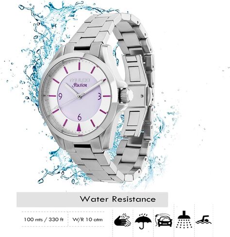 ساعات MULCO للنساء، Lady Ilusion، هيكل من الفولاذ المقاوم للصدأ مع سوار معصم من السيليكون، حركة كوارتز متعددة الوظائف، شاشة عرض تناظرية كبيرة للوجه مع أم اللؤلؤ والذهب الوردي - مقاومة للماء حتى 100 متر in Kuwait