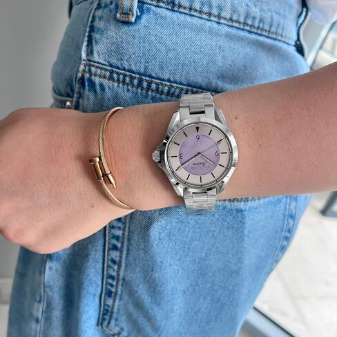 ساعات MULCO للنساء، Lady Ilusion، هيكل من الفولاذ المقاوم للصدأ مع سوار معصم من السيليكون، حركة كوارتز متعددة الوظائف، شاشة عرض تناظرية كبيرة للوجه مع أم اللؤلؤ والذهب الوردي - مقاومة للماء حتى 100 متر in Kuwait