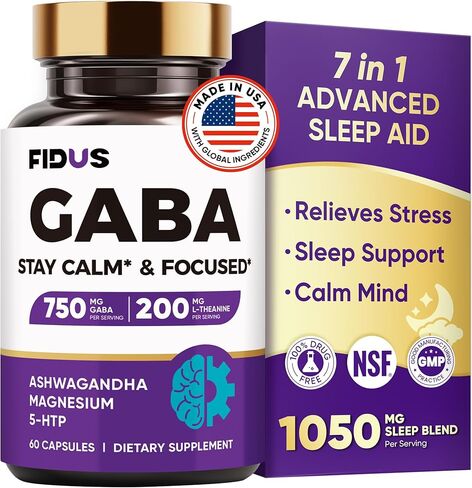 1050mg GABA L-Theanine Ashwagandha - Made in USA - Advanced Sleep Aid & Calm- Magnesium, 5-HTP, Vitamin B6 & B12, GABA (Gamma Aminobutyric Acid) Supplement - Melatonin-Free & Non-Habit Forming in Saudi Arabia