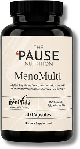 The Pause Life MenoMulti، مكمل نسائي يحتوي على البيوتين وفيتامين ب12 وب6 وحمض الفوليك والريبوفلافين والجينيفيدا جينيستين، دعم صحة الشعر والأظافر والبشرة والقلب والعظام للنساء، خالي من الغلوتين، 30 كبسولة in Kuwait