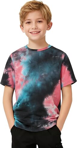Boys Tie Dye Shirt Cotton Short Sleeve Tshirts for Boys Summer Tops Kids Clothes Size 5-14 Years in Saudi Arabia